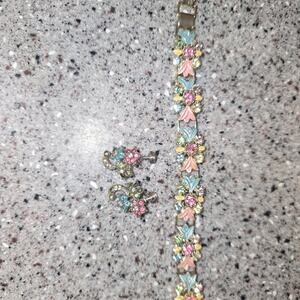 Vintage inspired costumes jewelry bracelet and clip on earrings